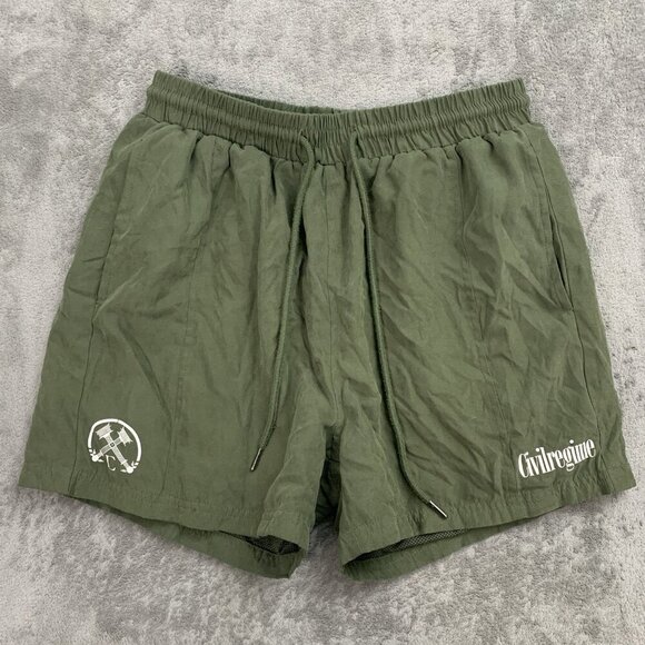 Civil Regime Shorts Mens Small Faux Suede Military Green Logo Athleisure Casual - Picture 6 of 13